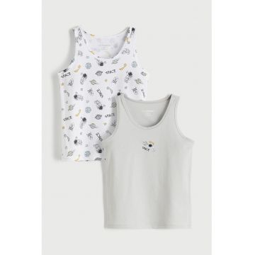 Set de top-uri cu model - 2 piese - Alb/Gri deschis