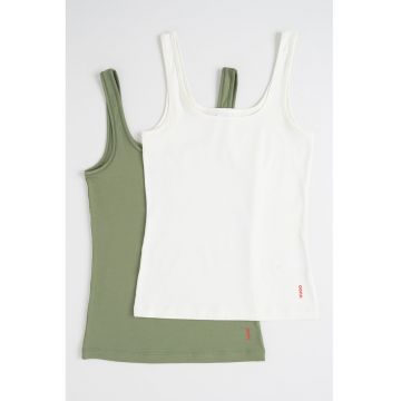 Set de top-uri de casa cu croiala slim-fit - 2 piese - Alb/Verde masliniu