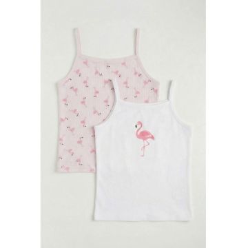 Set de top-uri din bumbac - 2 piese - Alb/Roz pastel