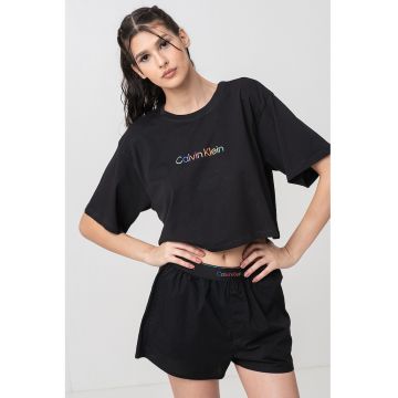 Bluza de pijama cu imprimeu logo - Negru/Portocaliu/Violet