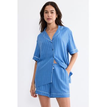 Bluza de pijama cu maneca scurta si nasturi - Albastru inchis/Alb optic