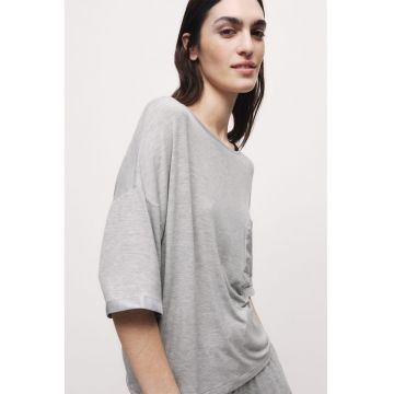 Bluza de pijama cu maneci 3/4 si buzunar aplicat - Gri
