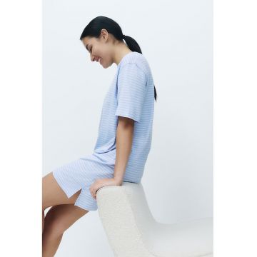 Camasa de noapte din amestec de modal cu model in dungi - Albastru deschis