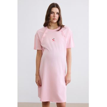 Camasa de noapte din bumbac - pentru gravide - Roz pastel