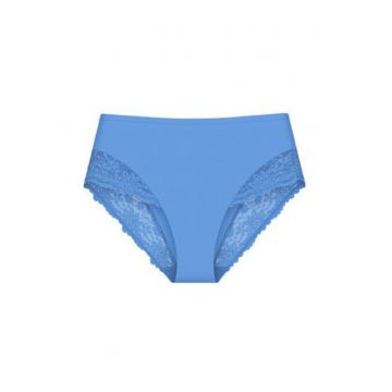 Chiloti clasici cu talie inalta -  Albastru - material elastic - detalii din dantela