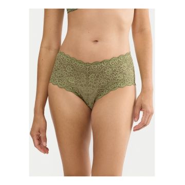 Chiloti clasici cu talie inalta -  dantela florala - verde - poliamida-elastan