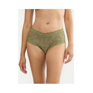 Chiloti clasici cu talie inalta -  dantela florala - verde - poliamida-elastan