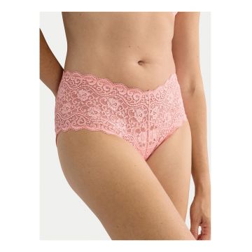 Chiloti clasici cu talie inalta -  floral - roz - material elastic