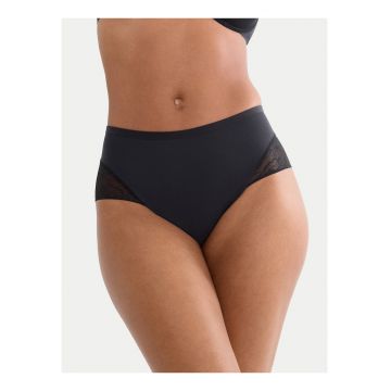 Chiloti clasici cu talie inalta -  negru - material elastic - dantela