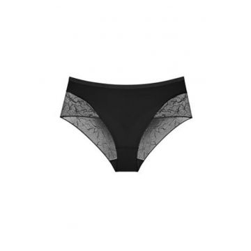 Chiloti clasici cu talie inalta -  negru - material elastic - dantela