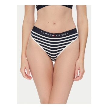 Chiloti tanga  bleumarin - Alb/Negru
