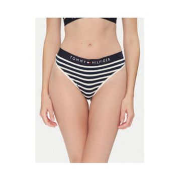 Chiloti tanga  bleumarin - Alb/Negru