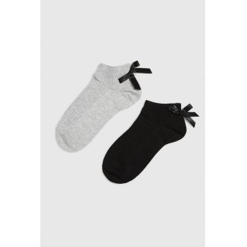 Pachet de 2 sosete  gri/negru - bumbac - cu fundita - 37-40