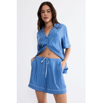 Pantaloni de pijama cu snururi - Albastru pastel