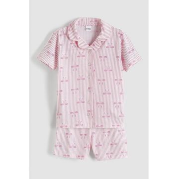 Pijama cu pantaloni scurti - dungi si funde - Alb/Roz