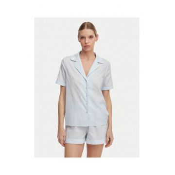 Pijama dama -  albastru deschis - bumbac - maneca scurta - imprimeu logo