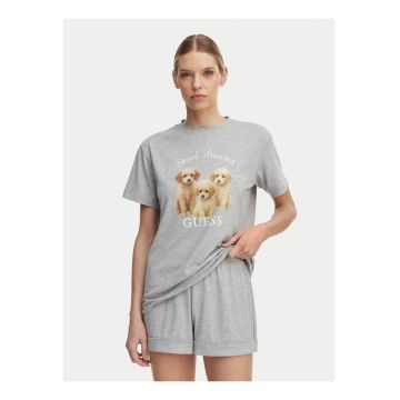 Pijama dama -  gri - material poliester-viscoza - imprimeu grafic - maneca scurta