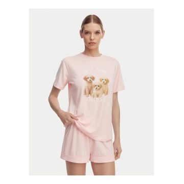 Pijama dama -  roz - maneca scurta - poliester-viscoza