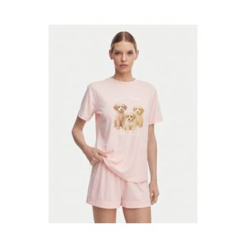 Pijama dama -  roz - maneca scurta - poliester-viscoza