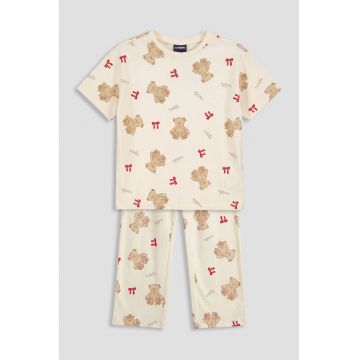 Pijama din bumbac cu imprimeu cu ursuleti - Rosu/Maro deschis/Piersica