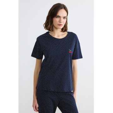 Pijama din bumbac cu model cu buline - Alb/Albastru ultramarin/Rosu vermillion