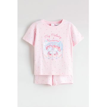 Pijama din bumbac My Melody & Kuromi - Alb/Albastru glaciar/Roz pal