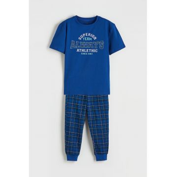 Pijama regular-fit din bumbac - Alb/Albastru royal