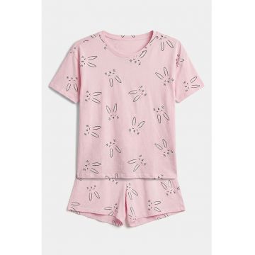 Pijama scurta cu model cu iepure - Roz