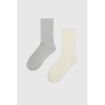 Set 2 sosete  din bumbac roz - dimensiuni 37-40 - alb murdar