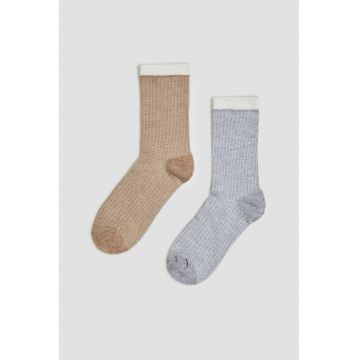 Set de 2 perechi de sosete  bej si gri - bumbac