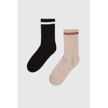 Set de 2 sosete lungi  roz si negru - bumbac - 37-40