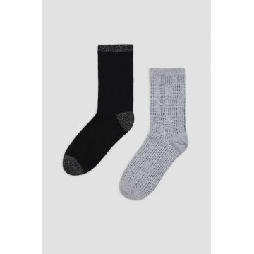 Set de 2 sosete  negru-gri - bumbac - fir metalic