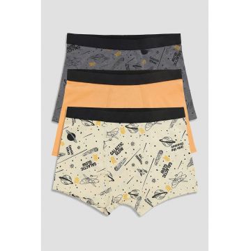 Set de boxeri cu imprimeu - 3 perechi - Gri/Portocaliu pastel/Crem