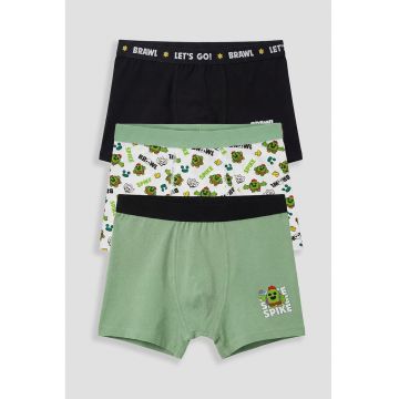 Set de boxeri cu imprimeu cu Brawl Stars - 3 perechi - Negru/Verde deschis