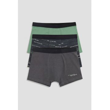Set de boxeri cu imprimeu text - 3 perechi - Verde deschis/Gri antracit