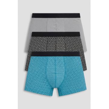 Set de boxeri cu model geometric - 3 perechi - Alb/Gri deschis/Albastru deschis