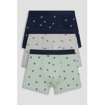Set de boxeri cu model grafic - 3 perechi - Gri deschis/Verde pastel/Bleumarin