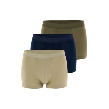 Set de boxeri cu model uni - 3 perechi - Kaki/Verde sparanghel/Bleumarin