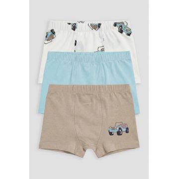 Set de boxeri din amestec de bumbac cu imprimeu - 3 piese - Alb/Albastru pastel/Maro taupe