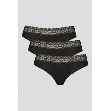 Set de chiloti brazilieni cu dantela - 3 perechi - Negru