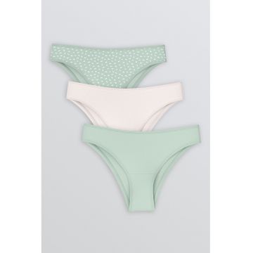 Set de chiloti hipster din amestec de bumbac - 3 perechi - Alb fildes/Verde deschis