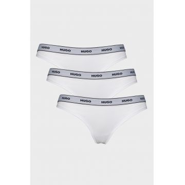 Set de chiloti tanga cu logo - 3 perechi - Alb