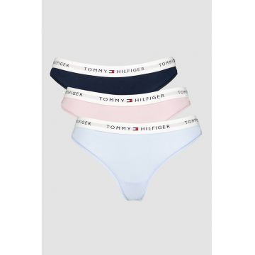 Set de chiloti tanga cu logo - 3 perechi - Albastru ultramarin/Roz deschis/Albastru azur