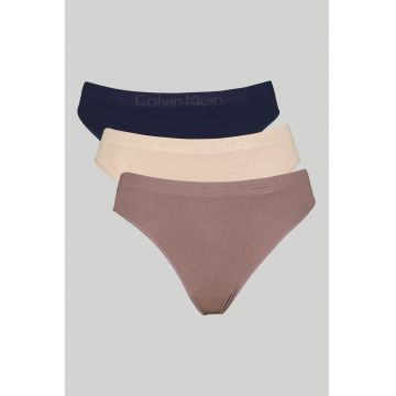 Set de chiloti tanga cu logo - 3 perechi - Albastru ultramarin/Roz prafuit/Violet pruna