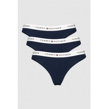 Set de chiloti tanga cu logo - 3 perechi - Bleumarin