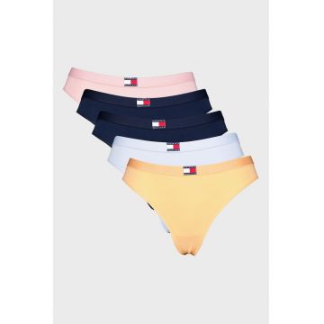 Set de chiloti tanga cu logo - 5 perechi - Multicolor