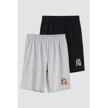 Set de pijamale scurte cu imprimeu - 2 perechi - Negru/Gri deschis melange
