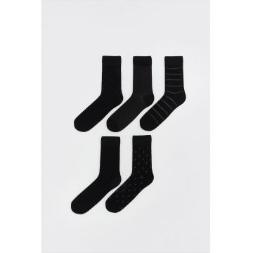 Set de sosete lungi cu imprimeuri variate - 5 perechi - Negru