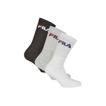 Set de sosete lungi unisex cu imprimeu logo - 3 perechi - Alb/Negru/Gri
