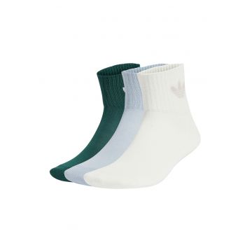 Set de sosete scurte unisex cu imprimeu logo lateral - 3 perechi - Verde padure/Alb murdar/Albastru deschis